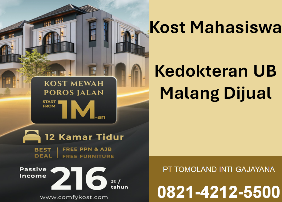 Kost Mahasiswa Kedokteran UB Malang Dijual Investasi Properti Premium