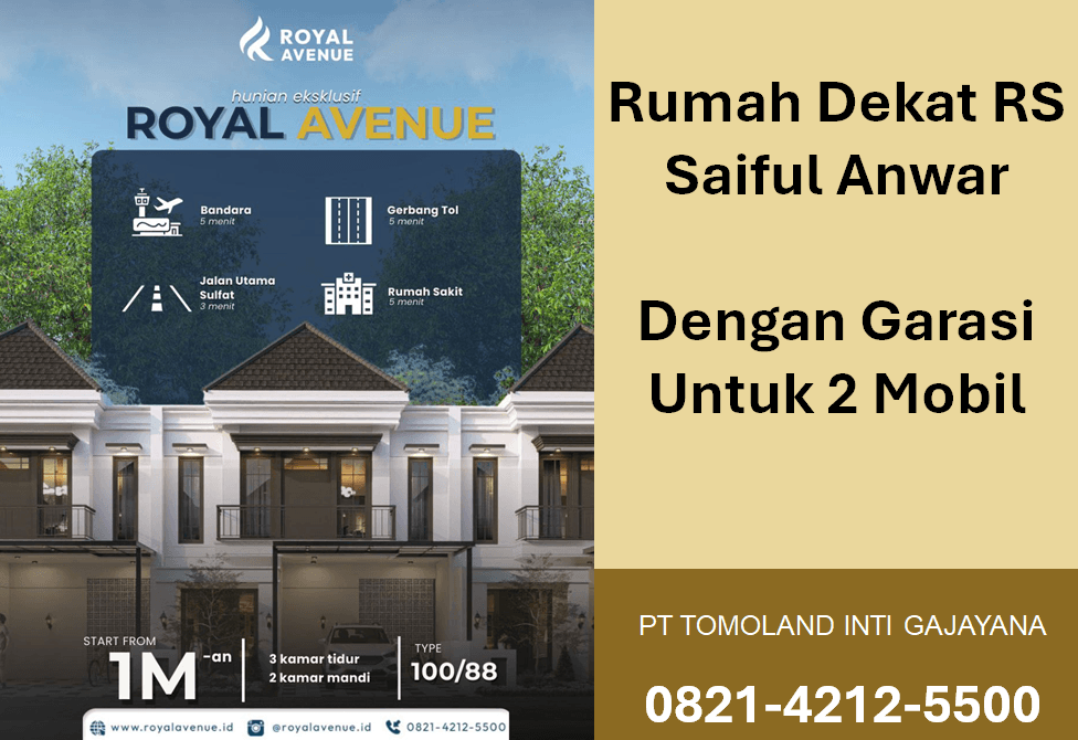 Rumah Dekat RS Saiful Anwar Malang Dengan Garasi Untuk 2 Mobil: Investasi Properti Strategis