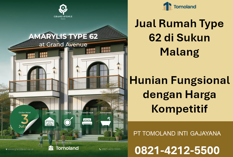 Jual Rumah Type 62 Di Sukun Malang Desain Minimalis Modern Harga Kompetitif | Grand Avenue Sukun by Tomoland