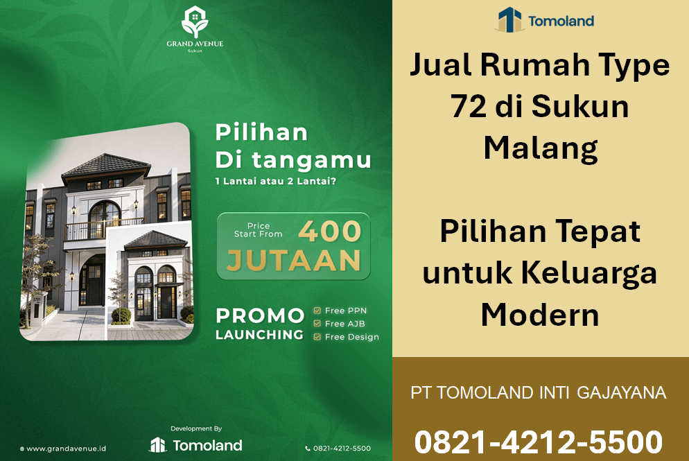 Jual Rumah Type 72 Di Sukun Malang Cocok Untuk Hunian Nyaman Dan Investasi | Grand Avenue Sukun by Tomoland