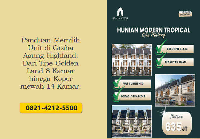 Panduan Memilih Unit di Graha Agung Highland: Dari Tipe Golden Land 8 Kamar hingga Koper mewah 14 Kamar