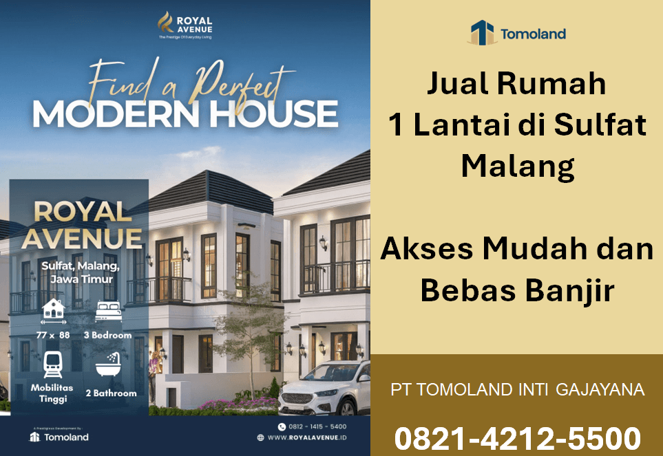 Jual Rumah 1 Lantai di Sulfat Malang: Desain Nyaman dan Fungsional | Royal Avenue by Tomoland