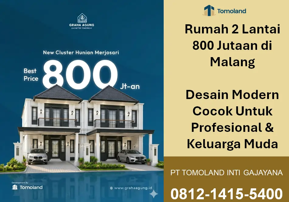 Rumah 2 Lantai 800 Jutaan Malang, Desain Modern dengan Lokasi Strategis | Graha Agung by Tomoland