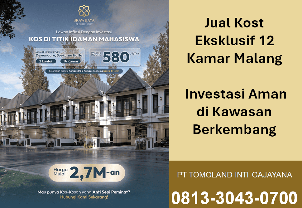 Jual Kost Eksklusif 12 Kamar di Malang, Investasi Premium Dekat Pusat Pendidikan